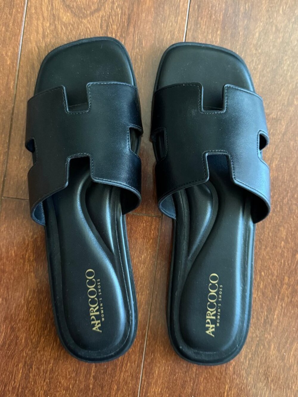 APRCOCO Women's H-Band Flat Slide Sandals Black 8.5